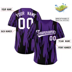 Purple Black Flame Pattern Pullover Baseball Jersey 2