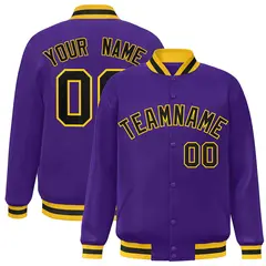 Purple Black-Gold Classic Varsity Full-Snap Letterman Jacket 1