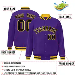 Purple Black-Gold Classic Varsity Full-Snap Letterman Jacket 2