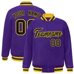 Purple Black-Gold Classic Varsity Full-Snap Letterman Jacket 1