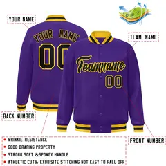 Purple Black-Gold Classic Varsity Full-Snap Letterman Jacket 2