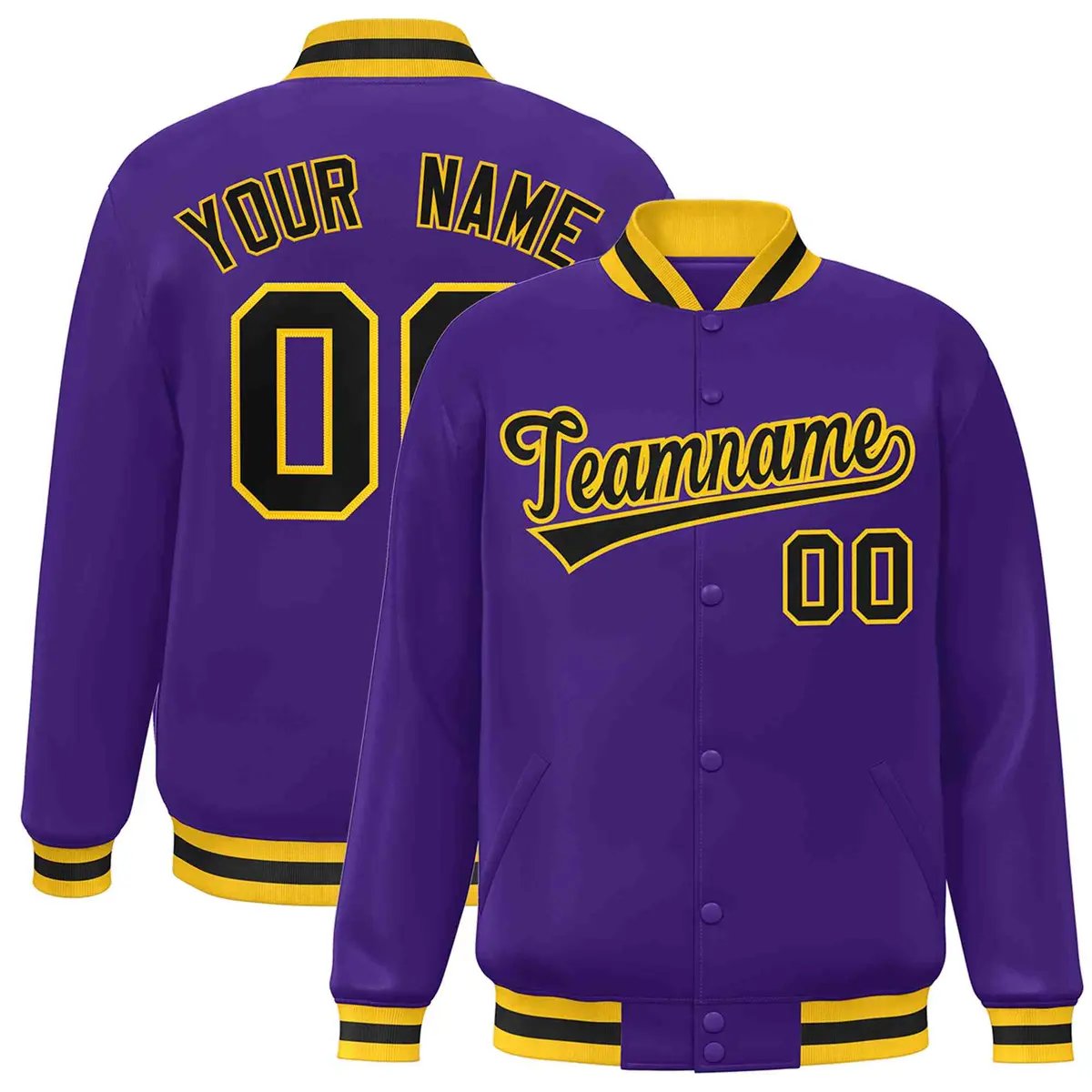 Purple Black-Gold Classic Varsity Full-Snap Letterman Jacket