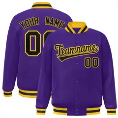Purple Black-Gold Classic Varsity Full-Snap Letterman Jacket 1