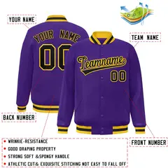 Purple Black-Gold Classic Varsity Full-Snap Letterman Jacket 2