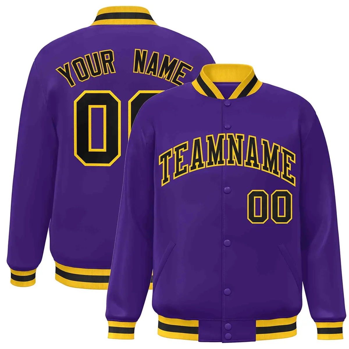 Purple Black-Gold Classic Varsity Full-Snap Letterman Jacket