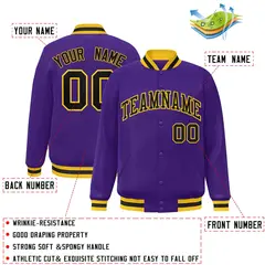 Purple Black-Gold Classic Varsity Full-Snap Letterman Jacket 2