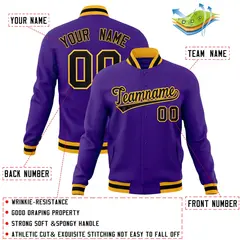 Purple Black-Gold Classic Varsity Full-Snap Letterman Jacket 4