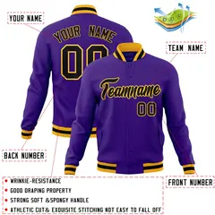 Purple Black-Gold Classic Varsity Full-Snap Letterman Jacket 4