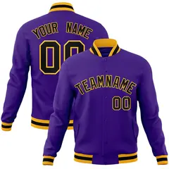 Purple Black-Gold Classic Varsity Full-Snap Letterman Jacket 1