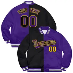 Purple Black-Gold Split Two Tone Letterman Varsity Jacket
