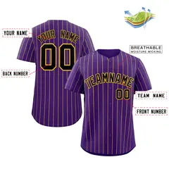 Purple Black-Gold Stripe Fashion Baseball Jersey 2