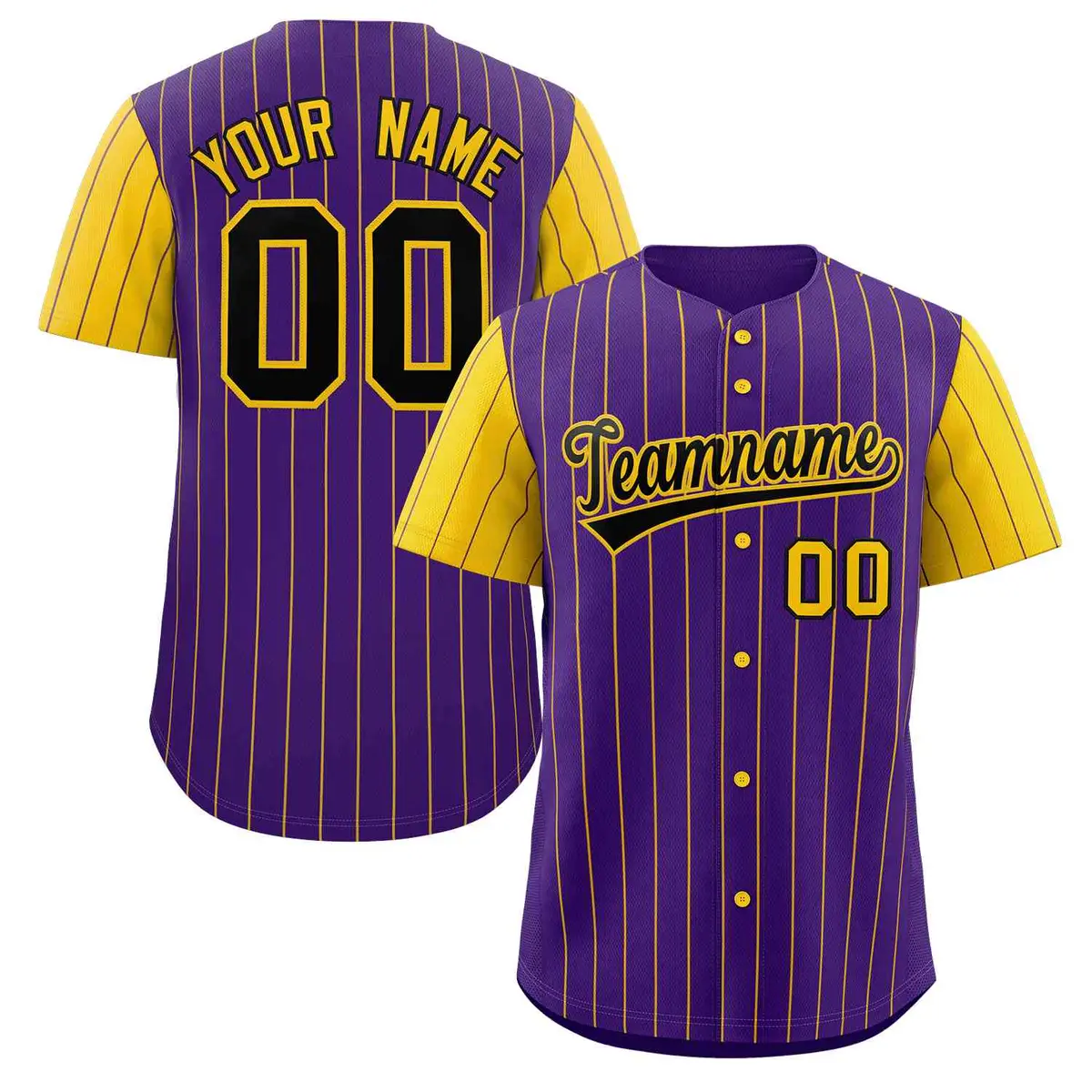 Purple Black-Gold Stripe Raglan Baseball Jersey