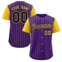 Purple Black-Gold Stripe Raglan Baseball Jersey 1