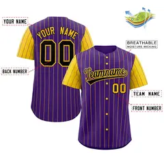 Purple Black-Gold Stripe Raglan Baseball Jersey 2