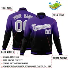 Purple Black Gradient Full-Snap Fashion Letterman Jacket 2