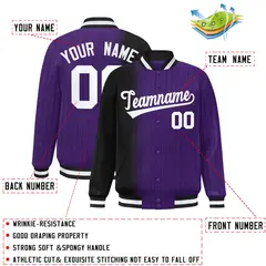 Purple Black Gradient Pinstripe Varsity Full-Snap Letterman Baseball Jacket 2