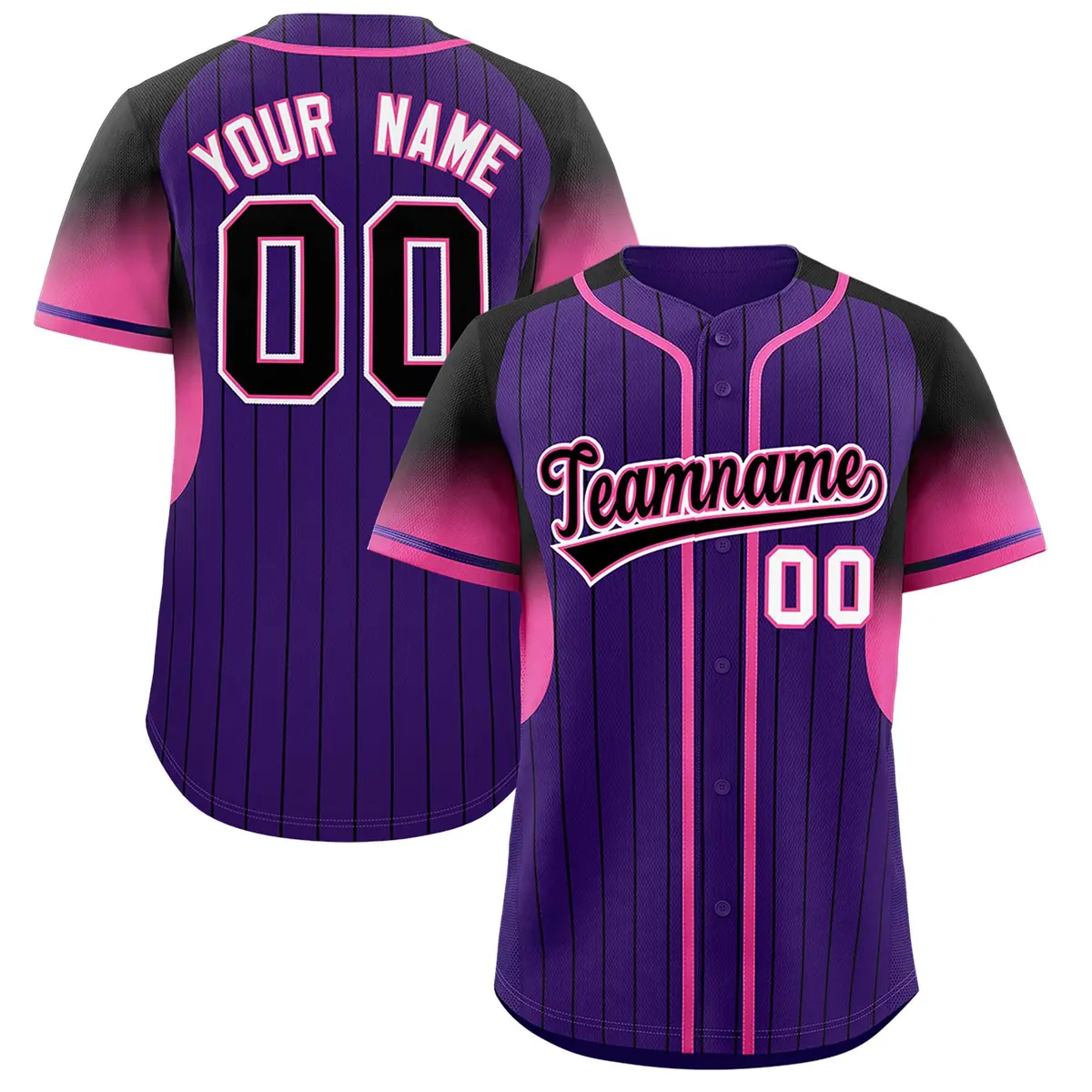 Purple Black Gradient Stripe Fashion Sleeves Baseball Jersey