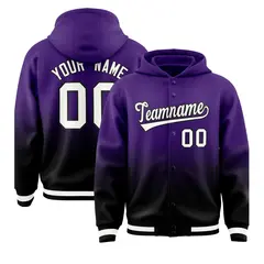 Purple Black Gradient Varsity Letterman Full-Snap Jacket Hoodie