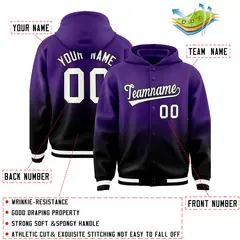 Purple Black Gradient Varsity Letterman Full-Snap Jacket Hoodie 4
