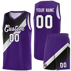 Purple Black Gray Diagonal Stripes Color Block Basketball Jersey
