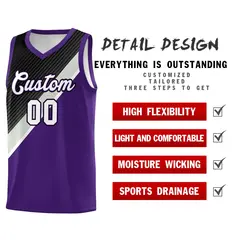 Purple Black Gray Diagonal Stripes Color Block Basketball Jersey 2