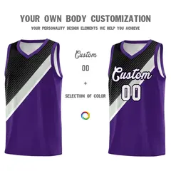 Purple Black Gray Diagonal Stripes Color Block Basketball Jersey 3