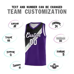 Purple Black Gray Diagonal Stripes Color Block Basketball Jersey 4