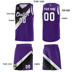 Purple Black Gray Diagonal Stripes Color Block Basketball Jersey 5