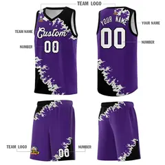 Purple Black-Gray Sparkle Pattern Basketball Kits 5