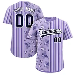 Purple Black Hawaii Tropical Flower Stripe Baseball Jersey