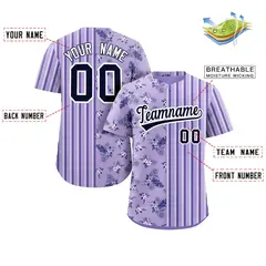 Purple Black Hawaii Tropical Flower Stripe Baseball Jersey 2
