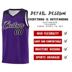 Purple Black Indians Print Basketball Uniform Jersey 2