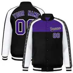 Purple Black K-Ribbon Raglan Full-Snap Color Block Letterman Jacket 1