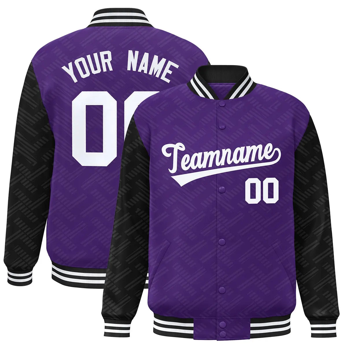 Purple Black L Pattern Raglan Letterman Baseball Jacket