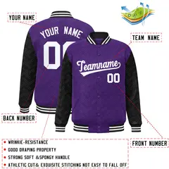 Purple Black L Pattern Raglan Letterman Baseball Jacket 2
