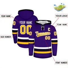 Purple Black Lace-Up Neck Classic Hockey Hoodie 2