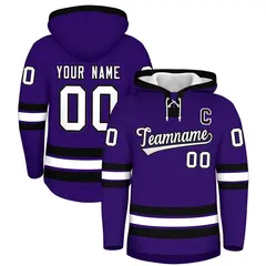 Purple Black Lace-Up Neck Hockey Hoodie