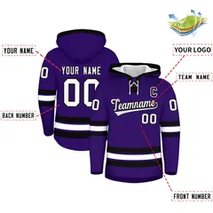 Purple Black Lace-Up Neck Hockey Hoodie 2