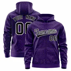 Purple Black Leopard Print Varsity Full-Zip Letterman Jacket Hoodie