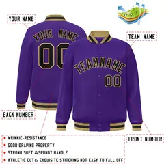 Purple Black-Old Gold Varsity Full-Snap Letterman Jacket 2