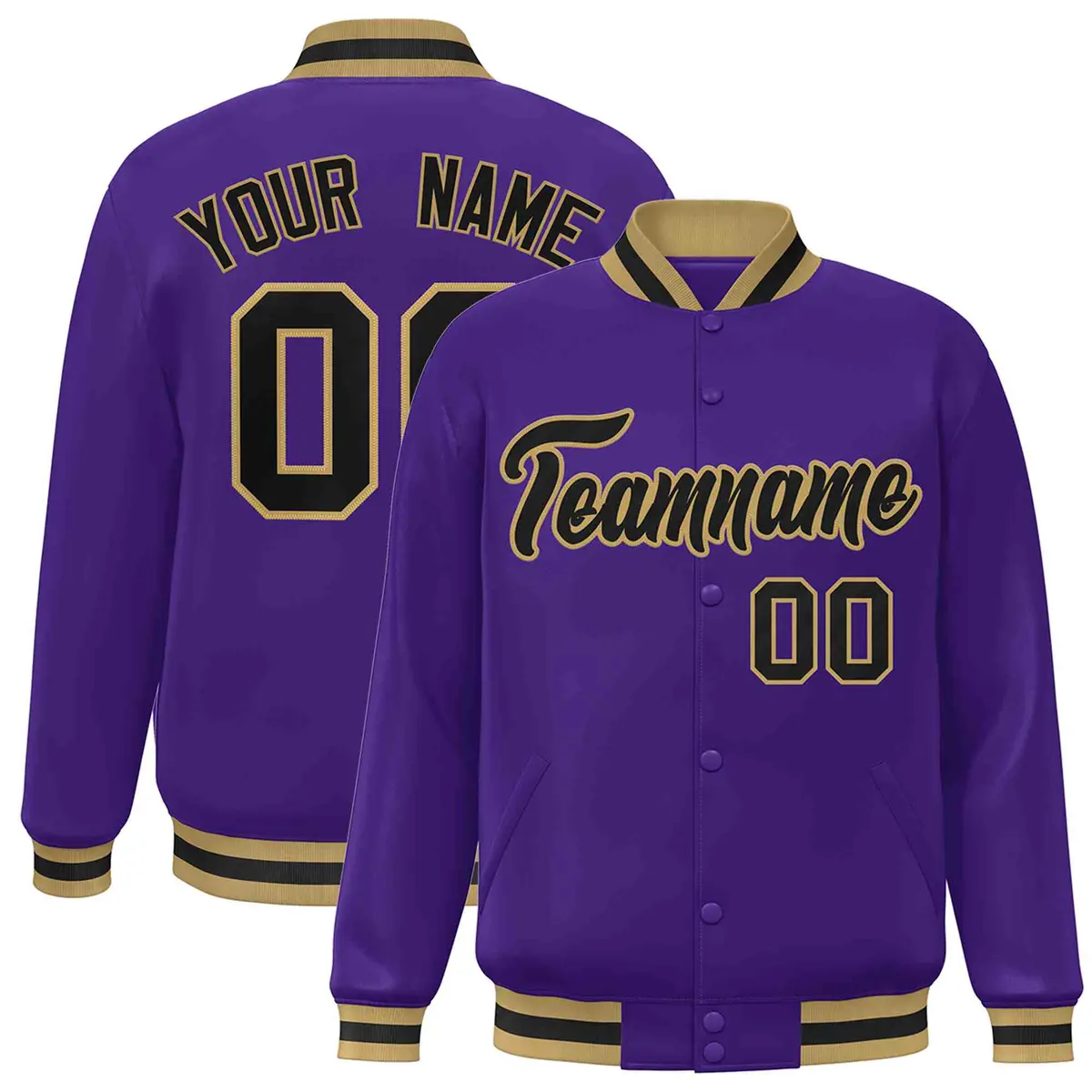 Purple Black-Old Gold Varsity Full-Snap Letterman Jacket