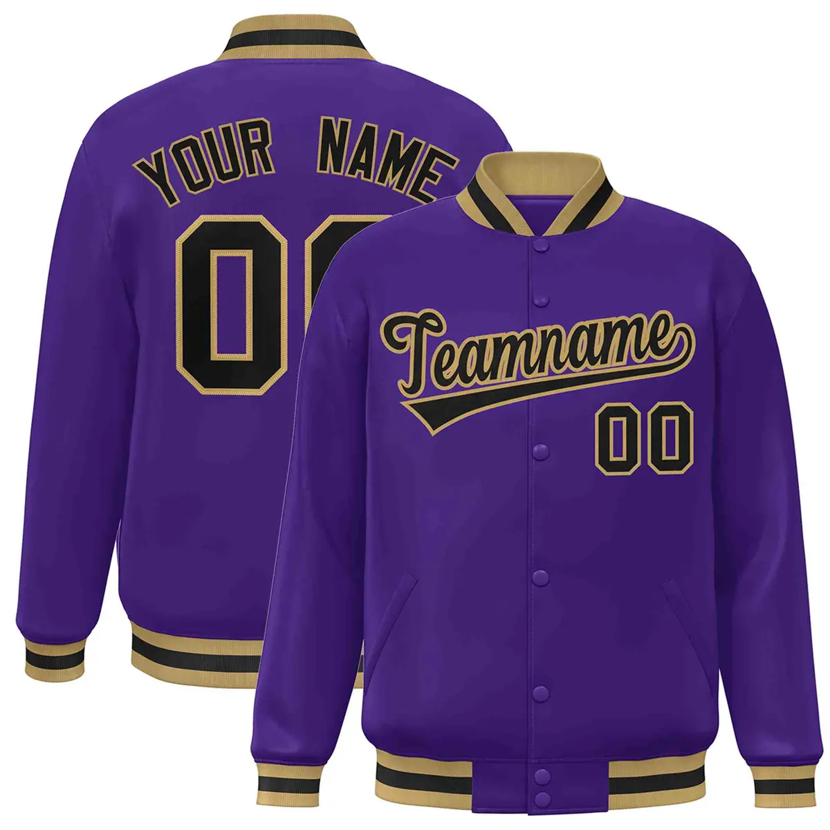 Purple Black-Old Gold Varsity Full-Snap Letterman Jacket