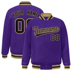 Purple Black-Old Gold Varsity Full-Snap Letterman Jacket 1