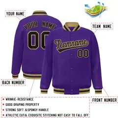 Purple Black-Old Gold Varsity Full-Snap Letterman Jacket 2