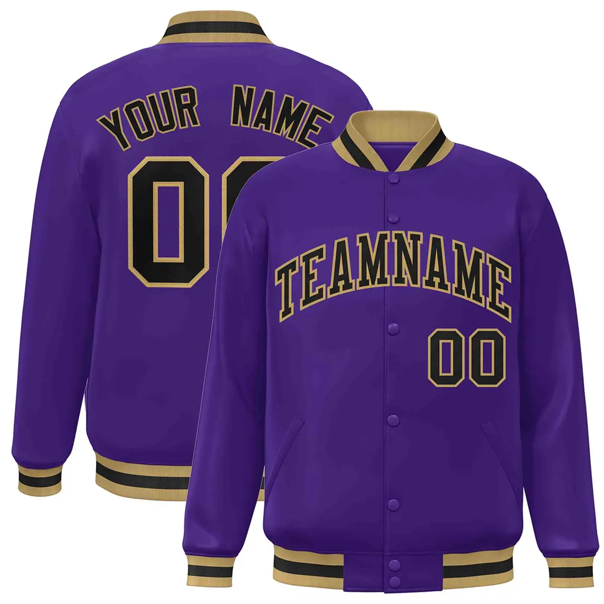 Purple Black-Old Gold Varsity Full-Snap Letterman Jacket