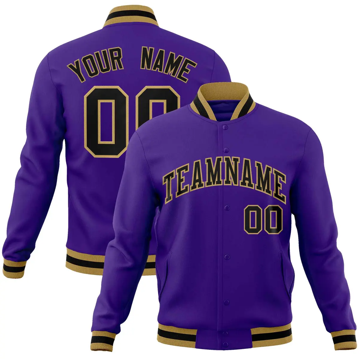 Purple Black-Old Gold Varsity Full-Snap Letterman Jacket