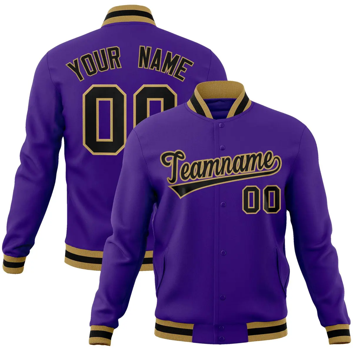 Purple Black-Old Gold Varsity Full-Snap Letterman Jacket