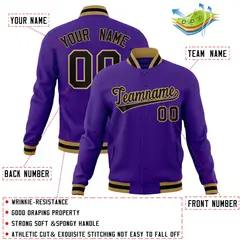 Purple Black-Old Gold Varsity Full-Snap Letterman Jacket 4