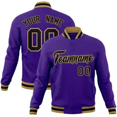 Purple Black-Old Gold Varsity Full-Snap Letterman Jacket 1