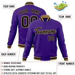 Purple Black-Old Gold Varsity Full-Snap Letterman Jacket 4